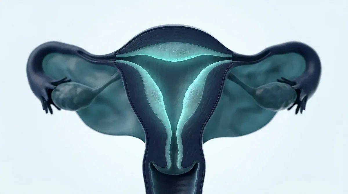Render médico tridimensional del endometrio dentro del útero