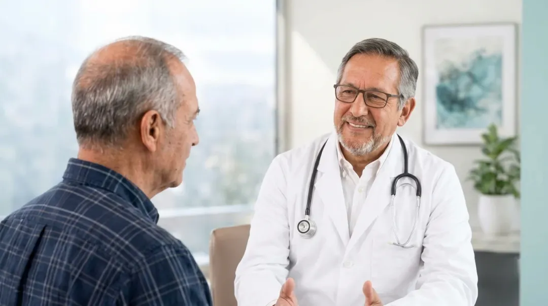Dr. Óscar Barriga en consulta de orientación médica con un paciente